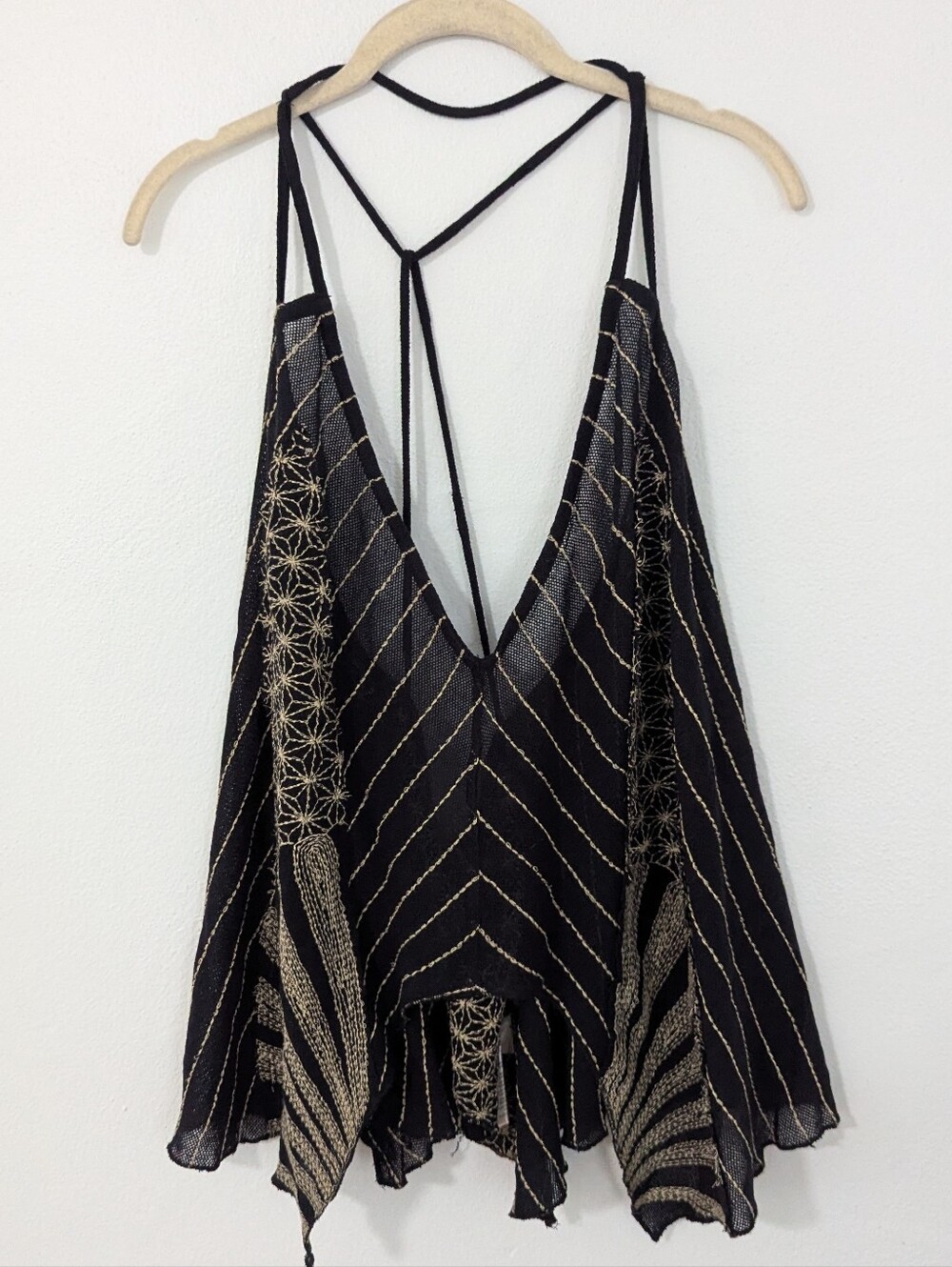 Free People Afternoon Cotton Embroidered Tank Top Strappy Back Swing Tank Small